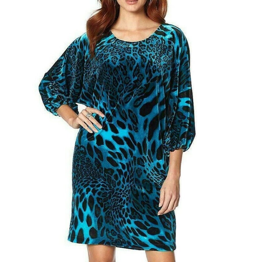 N Natori Dress Dolman Sleeve Printed Velvet